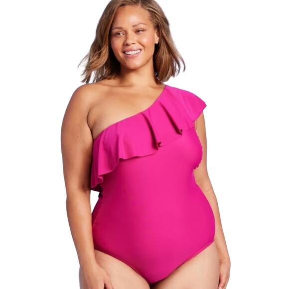 Kona Sol Periwinkle One Shoulder Modest Flattering One Piece Swimsuit Size 17 - Picture 1 of 6